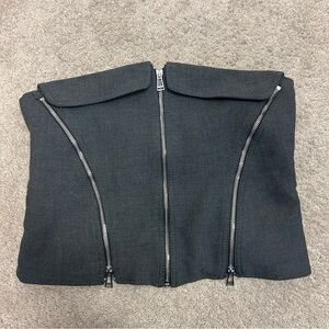 ZARA ZW COLLECTION GRAY BUSTIER ZIPPERED TOP Sz L sleeveless bloggers fave